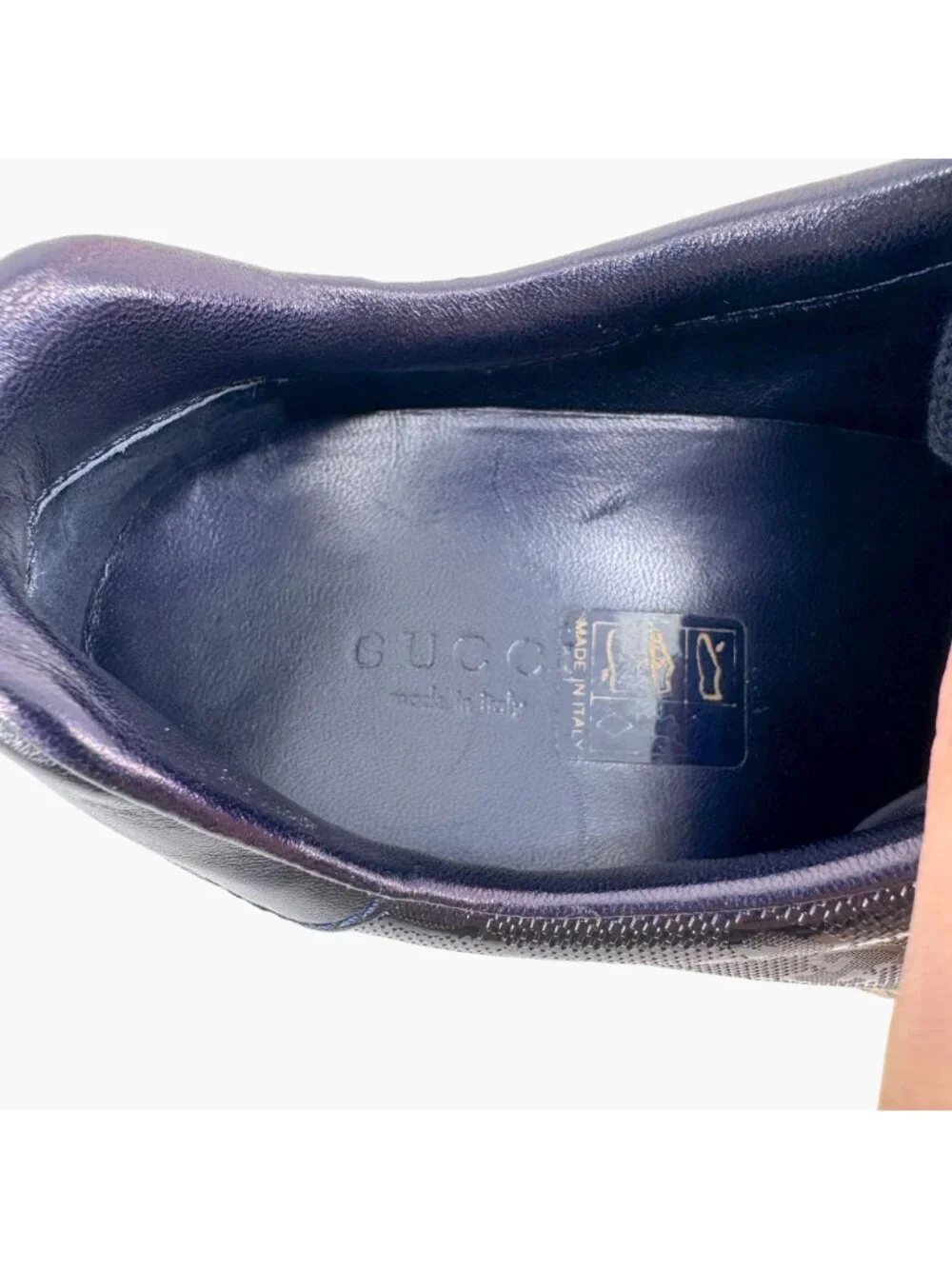 Gucci Low Top Sneakers EU 37 US 7 Navy Blue GG Monogram Impreme Logo Ace Shoe